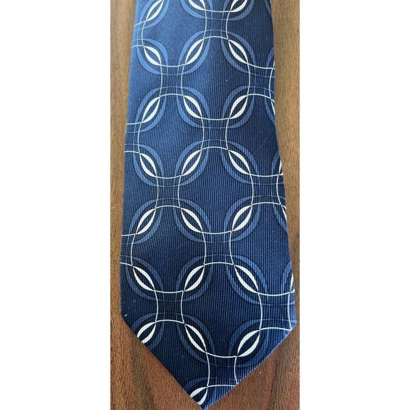 Vintage 1980's Giorgio Armani Men's 100% Silk Tie Jacquard Blue White Abstract T - Picture 2 of 9